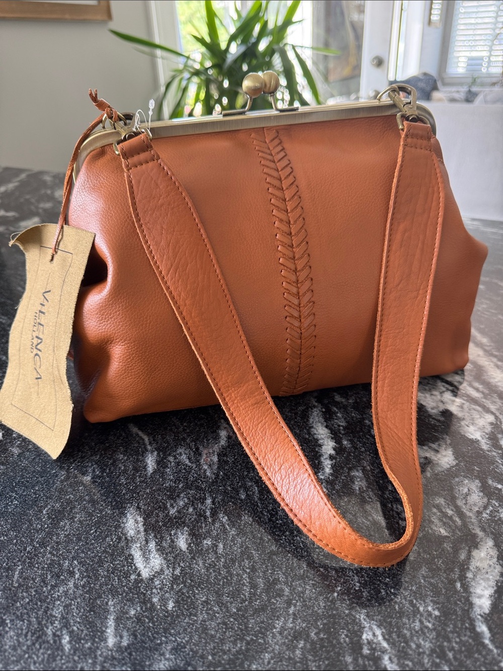 ViLENCA Holland Leather Frame-Top Shoulder Bag - Cognac, NWTs
